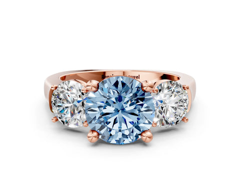 Rose gold Three-Stone Fancy Blue Round Cut Brilliant Diamond Trellis Ring with Comfort Fit Band_12