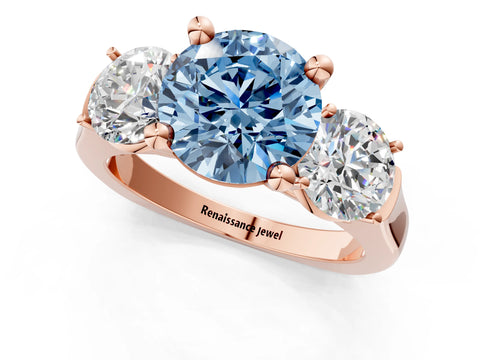 Rose gold Three-Stone Fancy Blue Round Cut Brilliant Diamond Trellis Ring with Comfort Fit Band_13