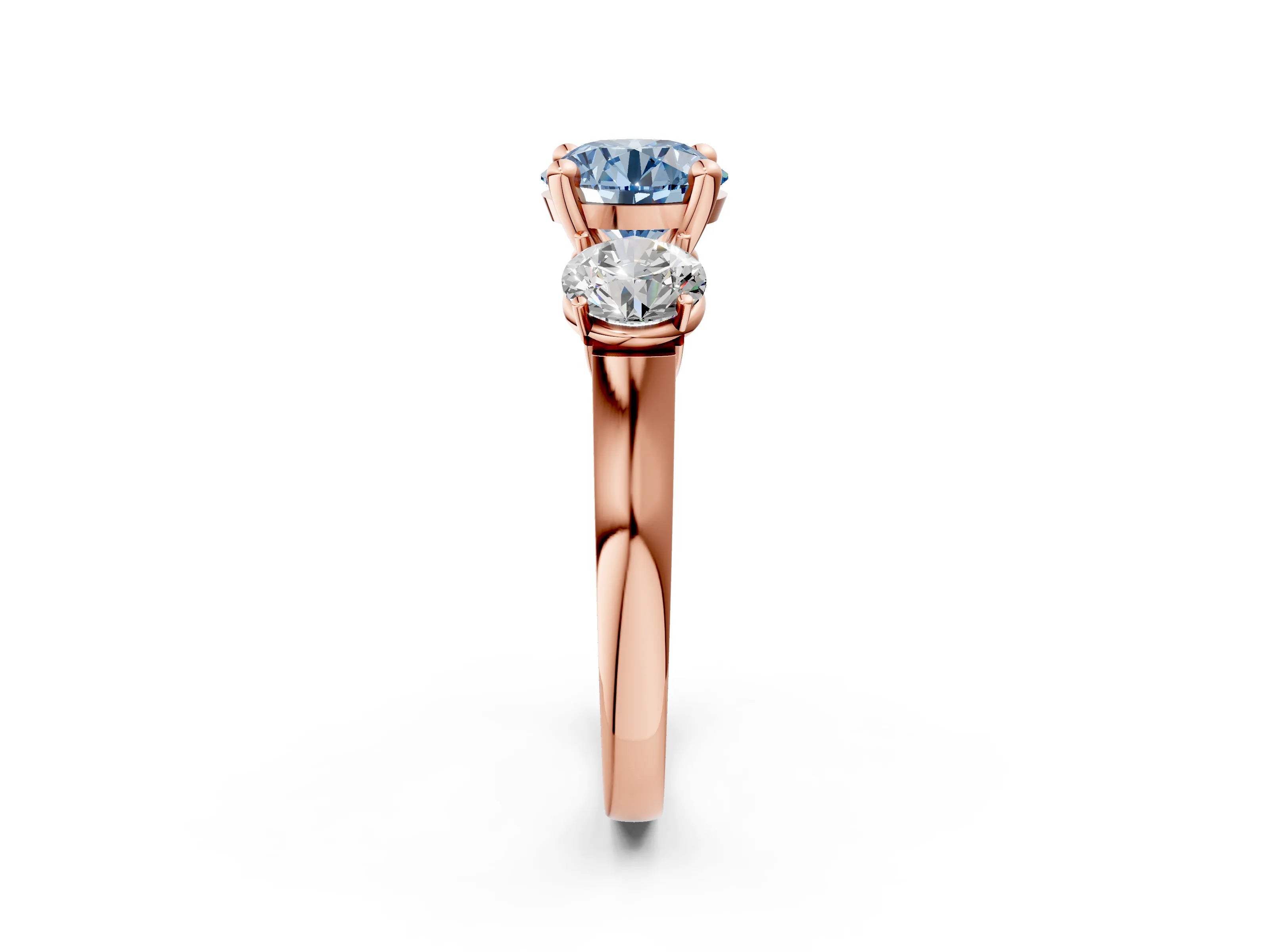 Rose gold Three-Stone Fancy Blue Round Cut Brilliant Diamond Trellis Ring with Comfort Fit Band_14