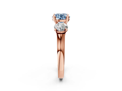 Rose gold Three-Stone Fancy Blue Round Cut Brilliant Diamond Trellis Ring with Comfort Fit Band_14