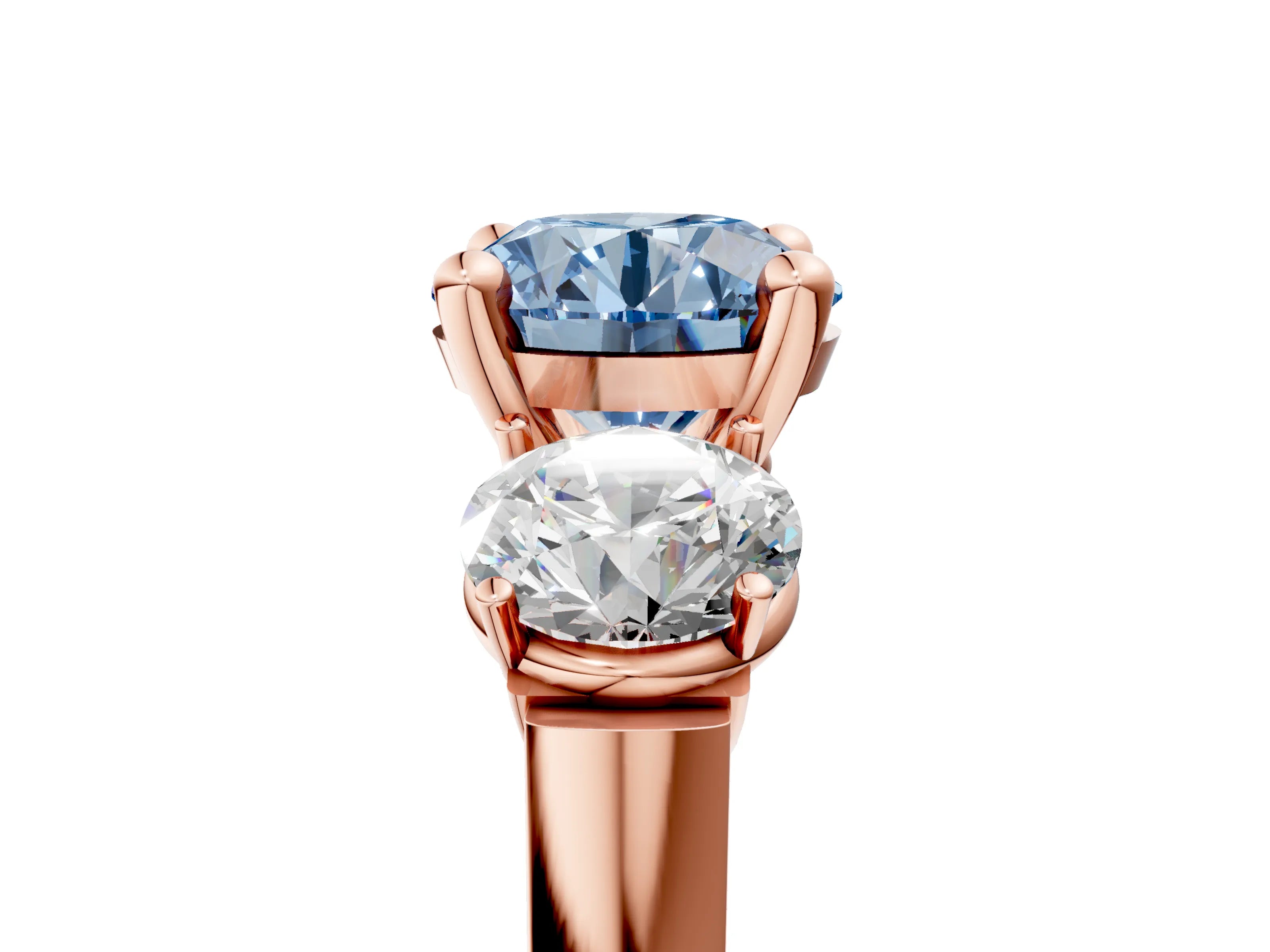 Rose gold Three-Stone Fancy Blue Round Cut Brilliant Diamond Trellis Ring with Comfort Fit Band_17