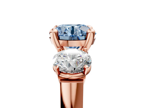 Rose gold Three-Stone Fancy Blue Round Cut Brilliant Diamond Trellis Ring with Comfort Fit Band_17