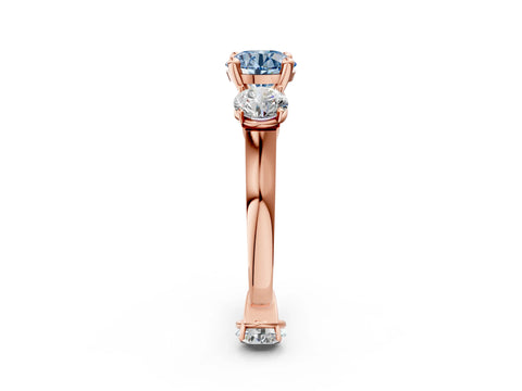 Rose gold Three-Stone Fancy Blue Round Cut Brilliant Diamond Trellis Ring with Comfort Fit Band_2