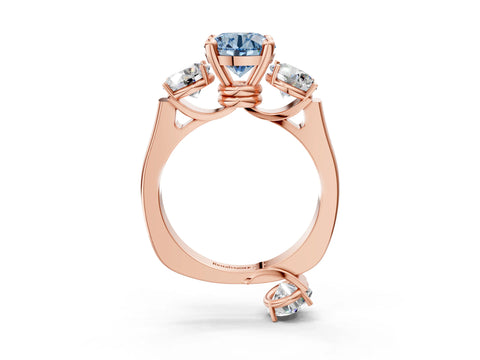 Rose gold Three-Stone Fancy Blue Round Cut Brilliant Diamond Trellis Ring with Comfort Fit Band_3