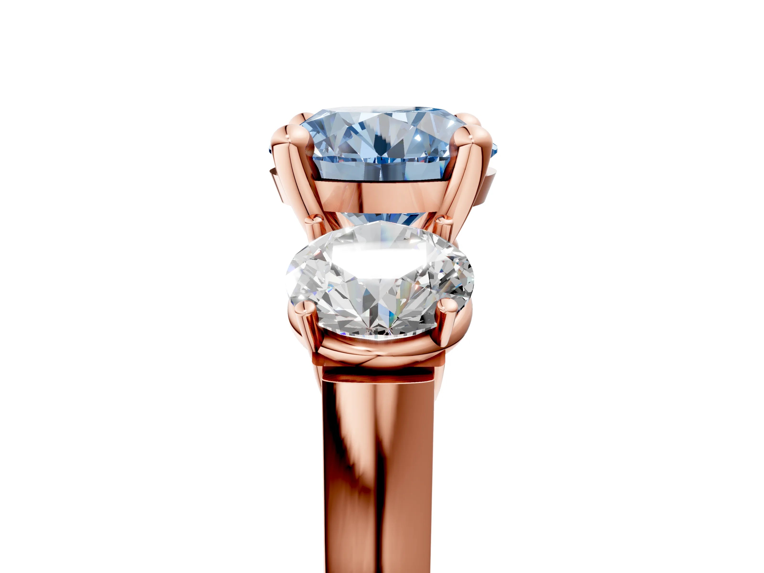 Rose gold Three-Stone Fancy Blue Round Cut Brilliant Diamond Trellis Ring with Comfort Fit Band_5