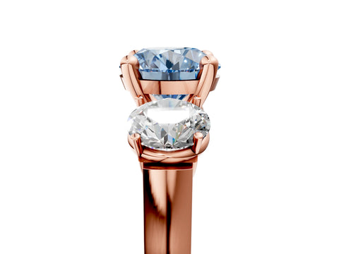 Rose gold Three-Stone Fancy Blue Round Cut Brilliant Diamond Trellis Ring with Comfort Fit Band_5