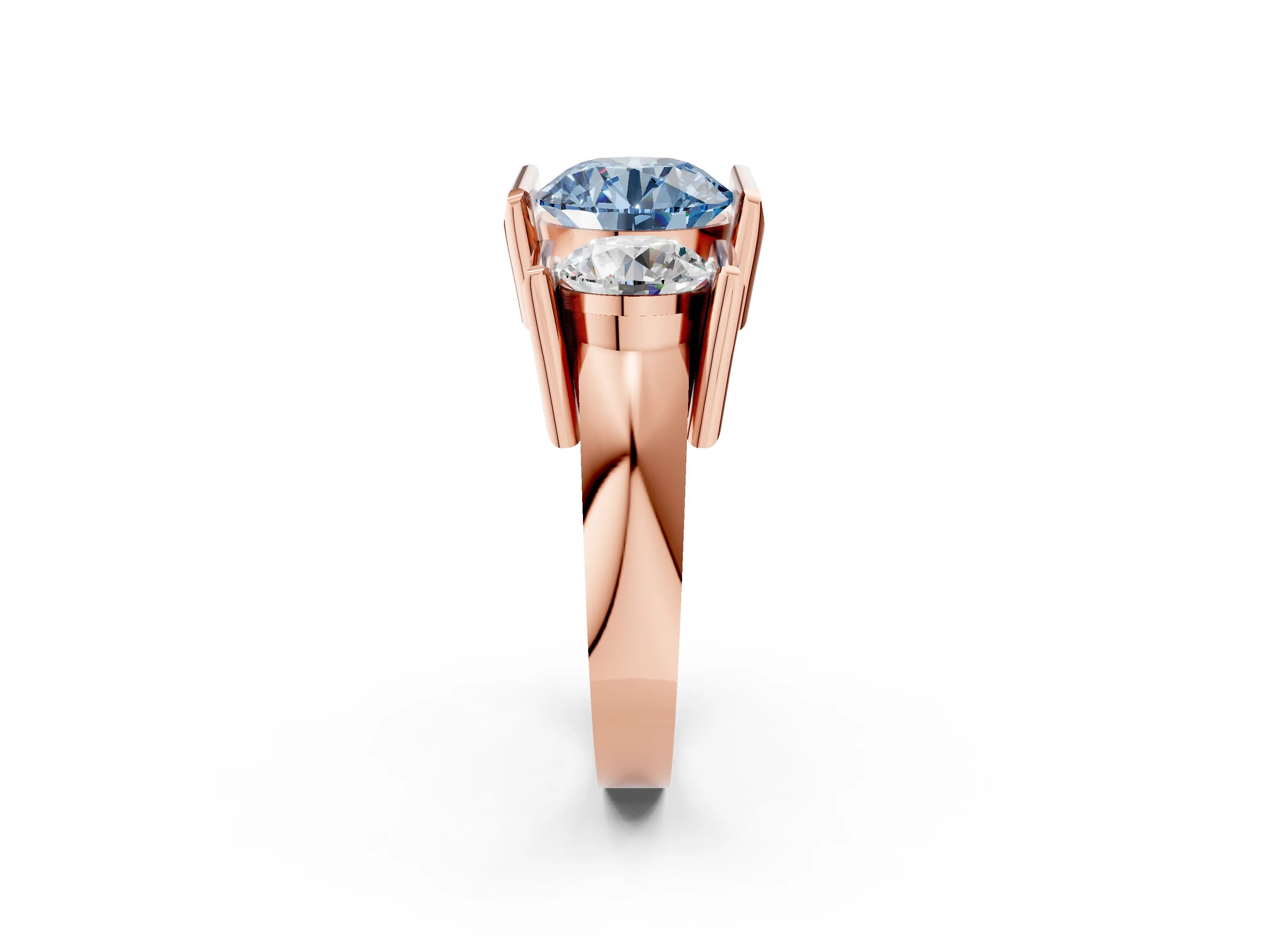 Rose gold Three Stone Fancy Blue Round Cut Cut Channel Set Diamond Ring_2