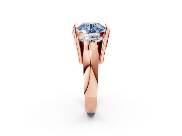 Rose Gold Round Channel Set Three Stone Engagement Ring Setting for Fancy Blue Center