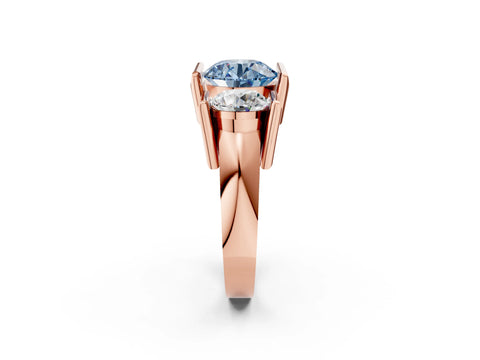 Rose gold Three Stone Fancy Blue Round Cut Cut Channel Set Diamond Ring_2