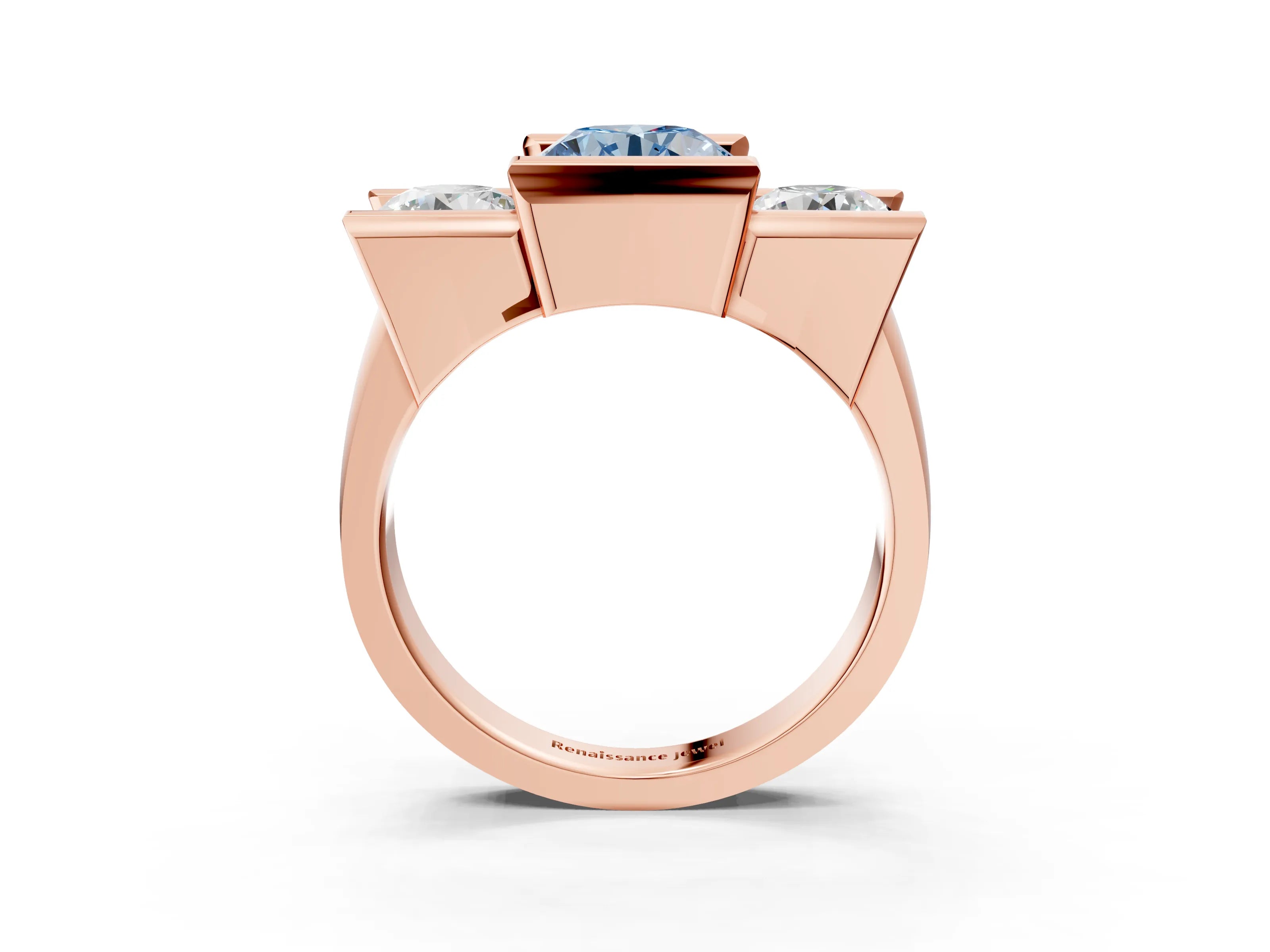 Rose gold Three Stone Fancy Blue Round Cut Cut Channel Set Diamond Ring_3