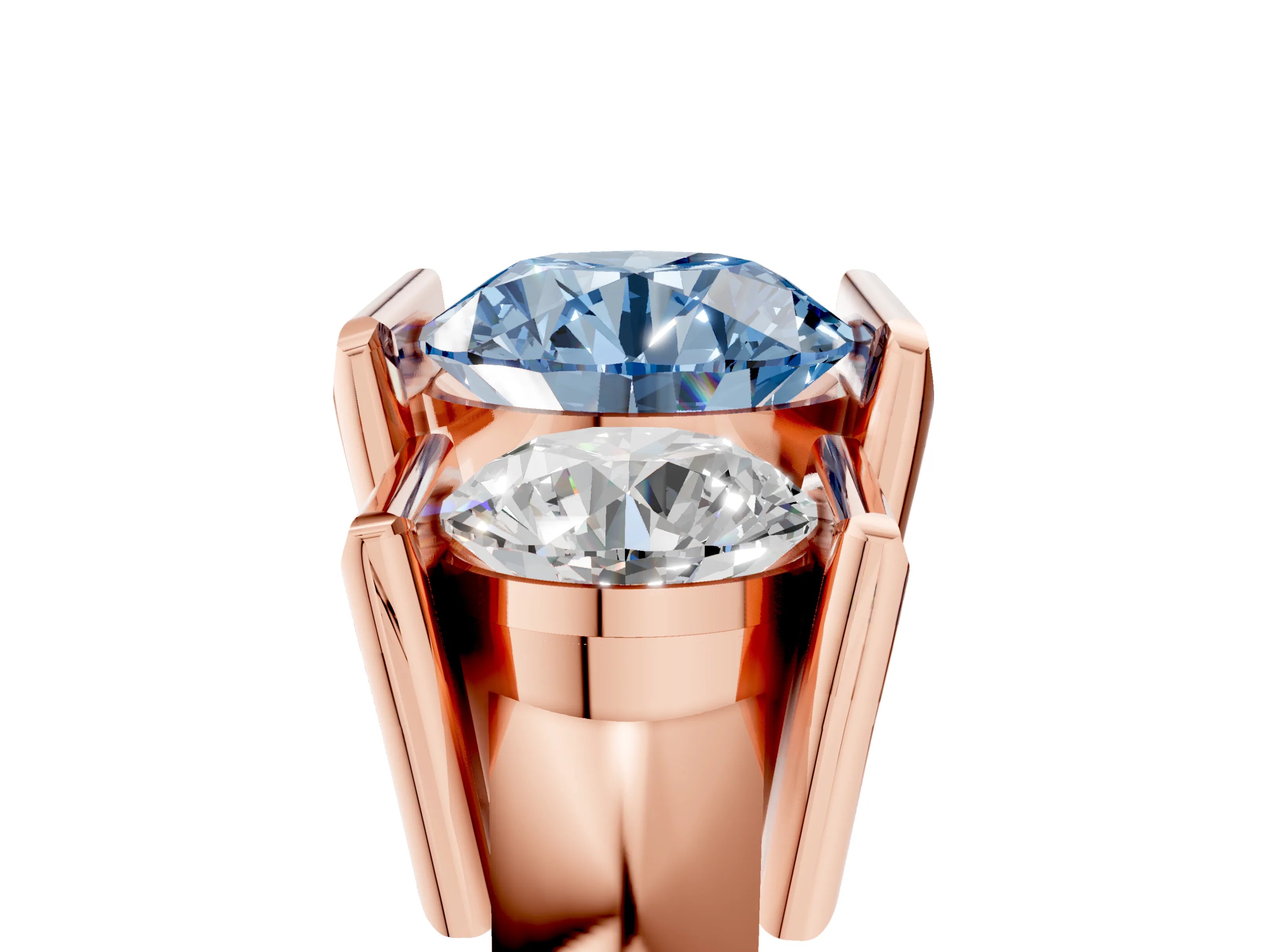 Rose gold Three Stone Fancy Blue Round Cut Cut Channel Set Diamond Ring_5