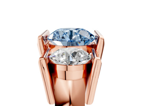 Rose gold Three Stone Fancy Blue Round Cut Cut Channel Set Diamond Ring_5