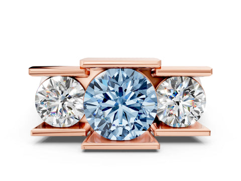 Rose gold Three Stone Fancy Blue Round Cut Cut Channel Set Diamond Ring