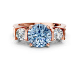 Rose gold Three-Stone Fancy Blue Round Cut Cut Classic Band Prong Setting Ring