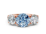 Rose gold Three-Stone Fancy Blue Round Cut Cut Diamond Engagement Ring with Flat Band and Four-Prong Setting_12