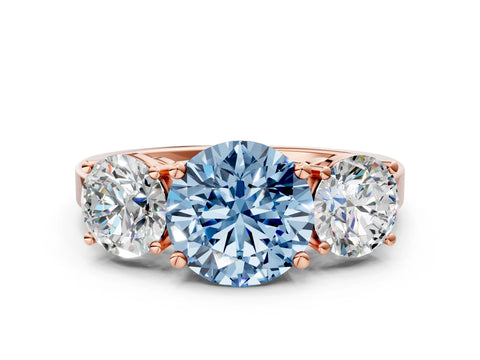 Rose gold Three-Stone Fancy Blue Round Cut Cut Diamond Engagement Ring with Flat Band and Four-Prong Setting_12