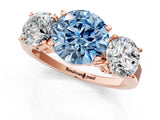 Rose gold Three-Stone Fancy Blue Round Cut Cut Diamond Engagement Ring with Flat Band and Four-Prong Setting_13