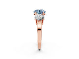 Rose gold Three-Stone Fancy Blue Round Cut Cut Diamond Engagement Ring with Flat Band and Four-Prong Setting_14