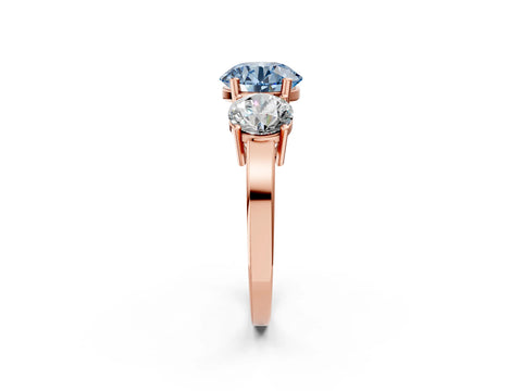 Rose gold Three-Stone Fancy Blue Round Cut Cut Diamond Engagement Ring with Flat Band and Four-Prong Setting_14