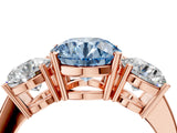 Rose gold Three-Stone Fancy Blue Round Cut Cut Diamond Engagement Ring with Flat Band and Four-Prong Setting_16