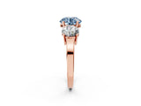 Rose gold Three-Stone Fancy Blue Round Cut Cut Diamond Engagement Ring with Flat Band and Four-Prong Setting_2