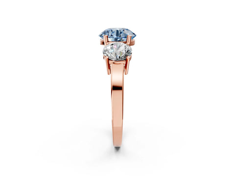 Rose gold Three-Stone Fancy Blue Round Cut Cut Diamond Engagement Ring with Flat Band and Four-Prong Setting_2