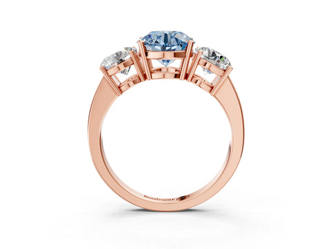 Rose gold Three-Stone Fancy Blue Round Cut Cut Diamond Engagement Ring with Flat Band and Four-Prong Setting_3