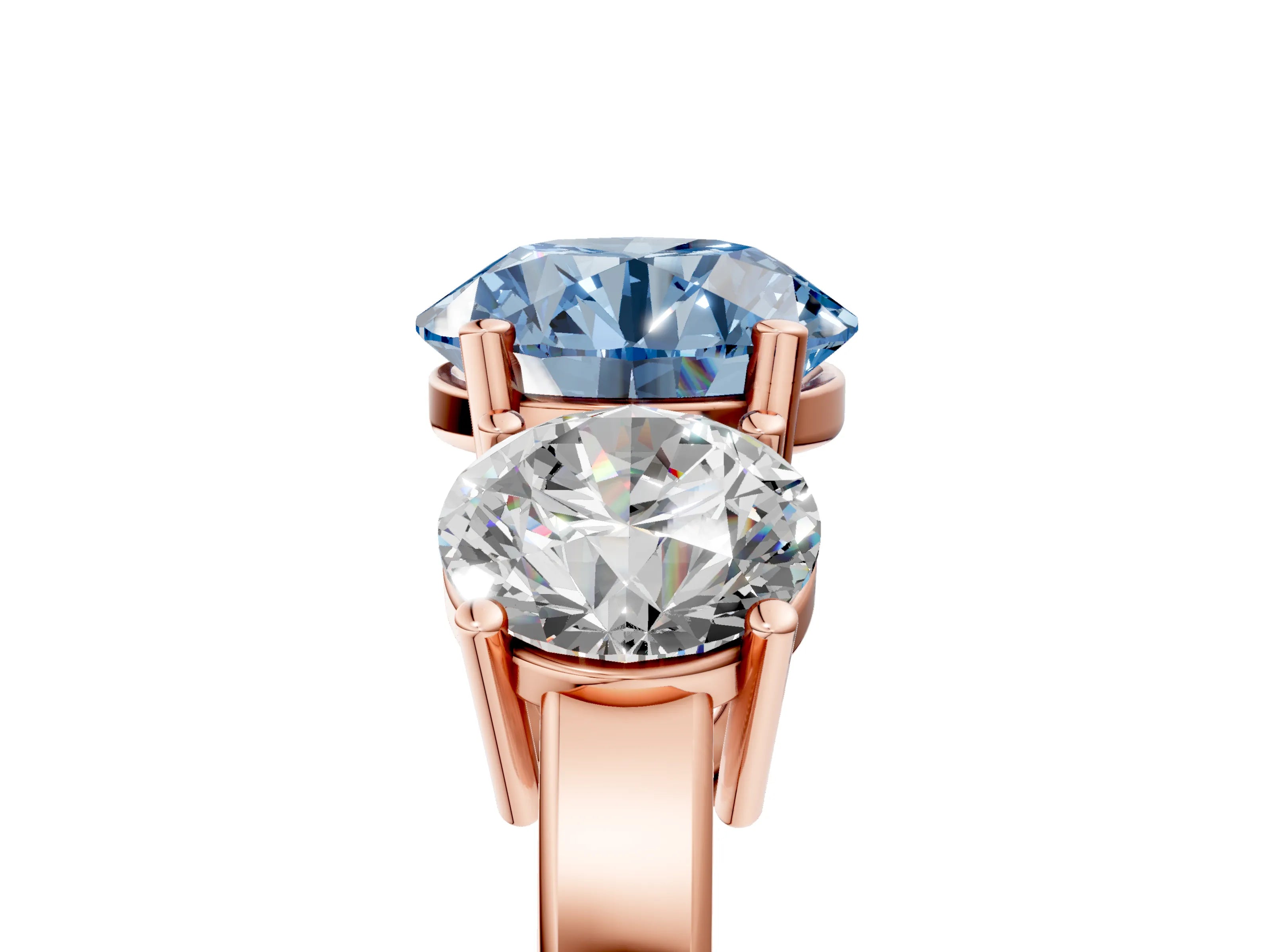 Rose gold Three-Stone Fancy Blue Round Cut Cut Diamond Engagement Ring with Flat Band and Four-Prong Setting_5