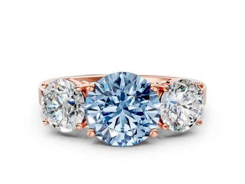 Rose gold Three-Stone Fancy Blue Round Cut Cut Diamond Engagement Ring with Flat Band and Four-Prong Setting