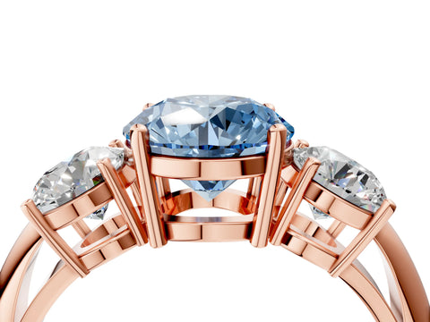 Rose gold Three-Stone Fancy Blue Round Cut Cut Diamond Engagement Ring with Prong Setting on a White Gold Band_28