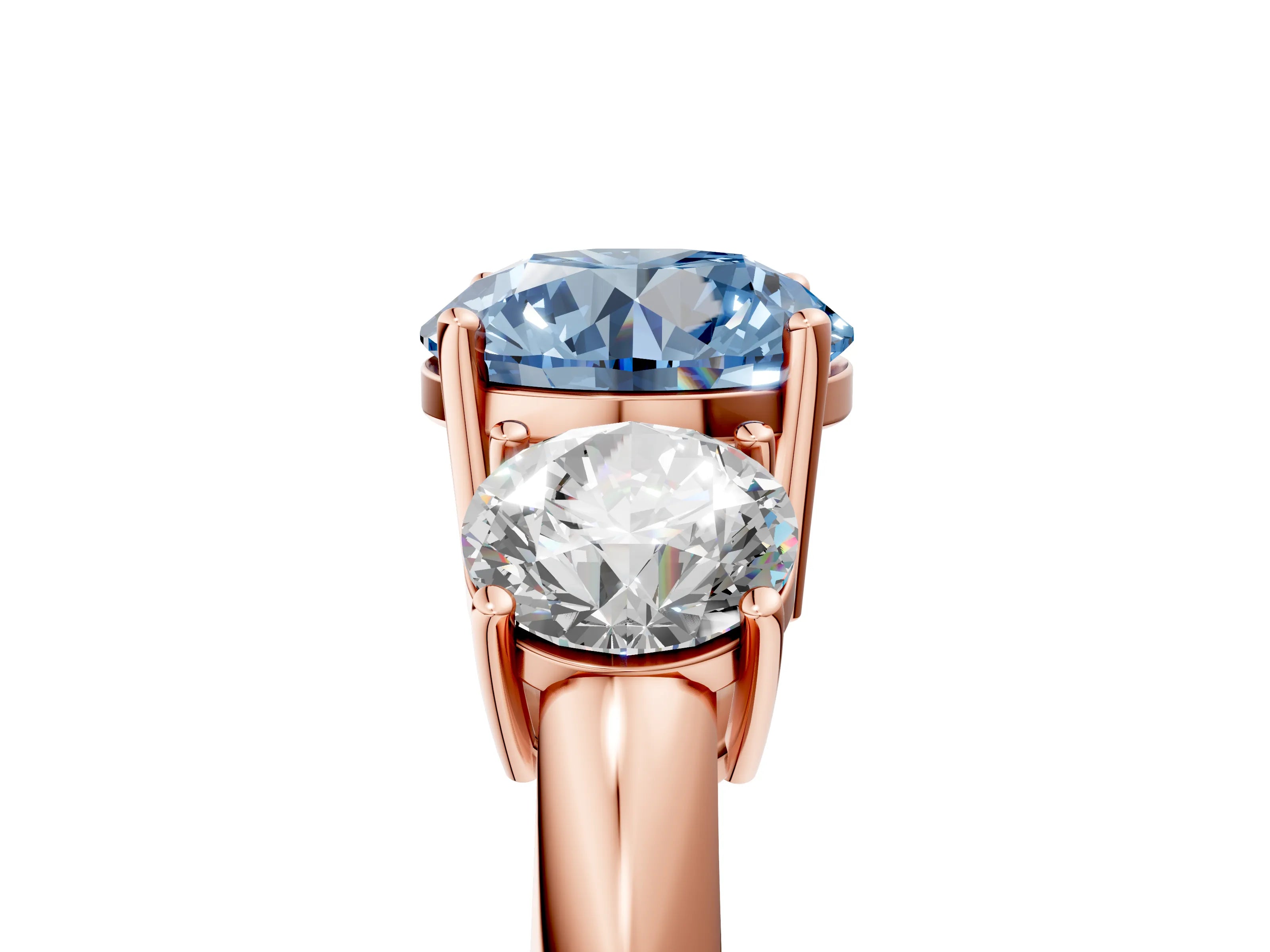 Rose gold Three-Stone Fancy Blue Round Cut Cut Diamond Engagement Ring with Prong Setting on a White Gold Band_29
