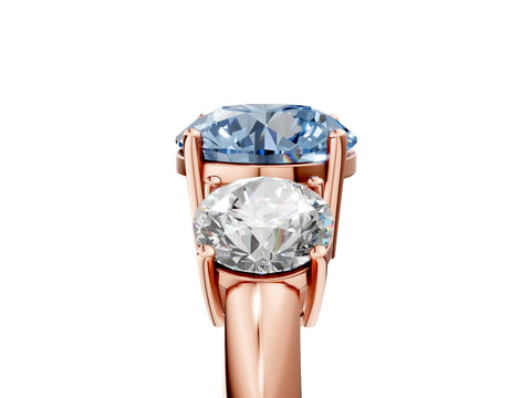 Rose gold Three-Stone Fancy Blue Round Cut Cut Diamond Engagement Ring with Prong Setting on a White Gold Band_29