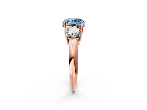 Rose gold Three-Stone Fancy Blue Round Cut Cut Diamond Engagement Ring with Prong Setting on a White Gold Band_2