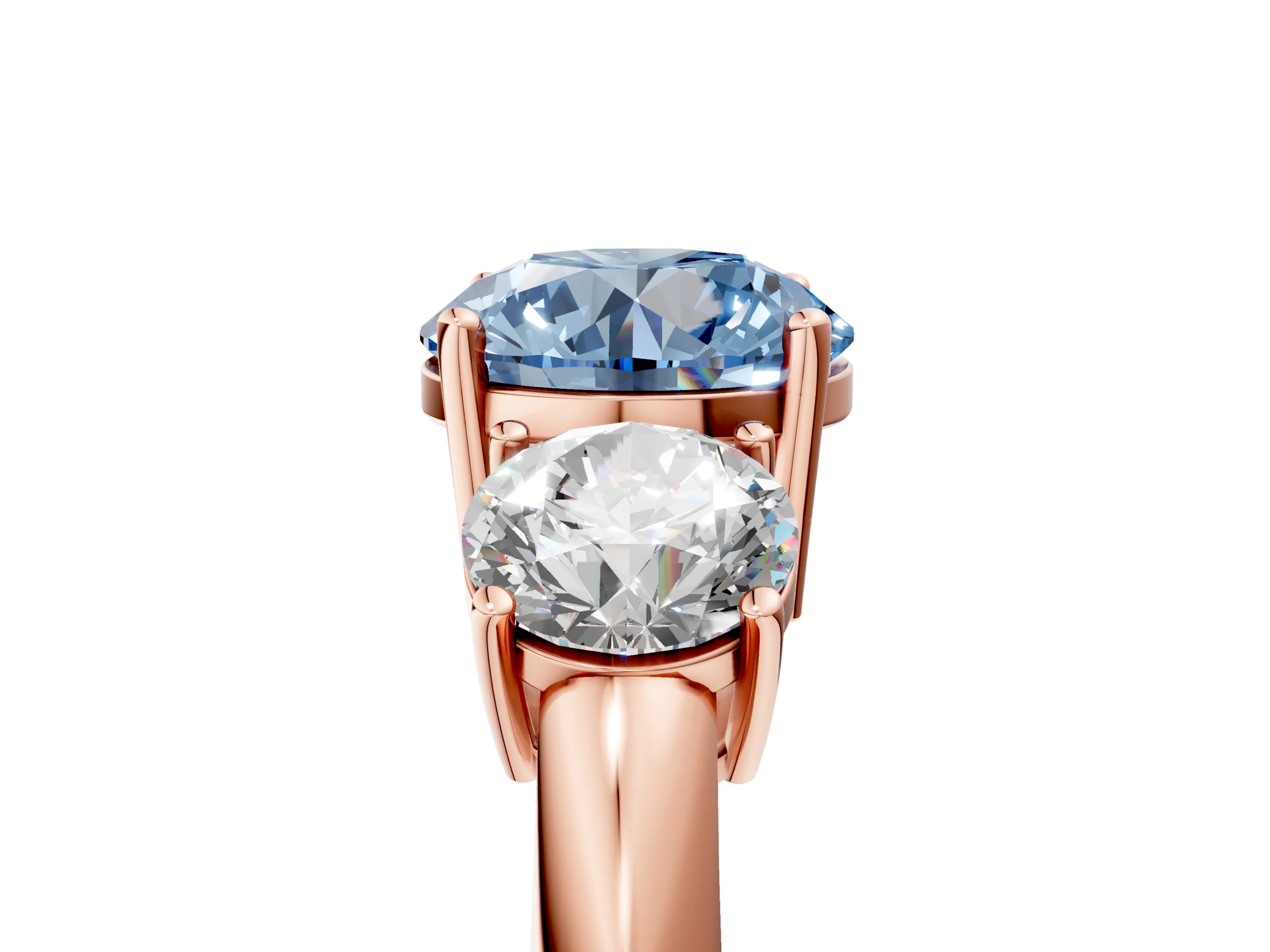 Rose gold Three-Stone Fancy Blue Round Cut Cut Diamond Engagement Ring with Prong Setting on a White Gold Band_5