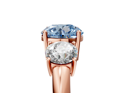 Rose gold Three-Stone Fancy Blue Round Cut Cut Diamond Engagement Ring with Prong Setting on a White Gold Band_5