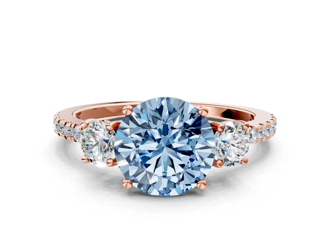 Rose gold Three-Stone Fancy Blue Round Cut Cut Diamond Pavé Band with Prong Setting_27
