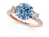 Rose gold Three-Stone Fancy Blue Round Cut Cut Diamond Pavé Band with Prong Setting_28