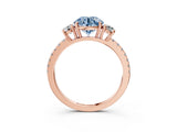 Rose gold Three-Stone Fancy Blue Round Cut Cut Diamond Pavé Band with Prong Setting_30