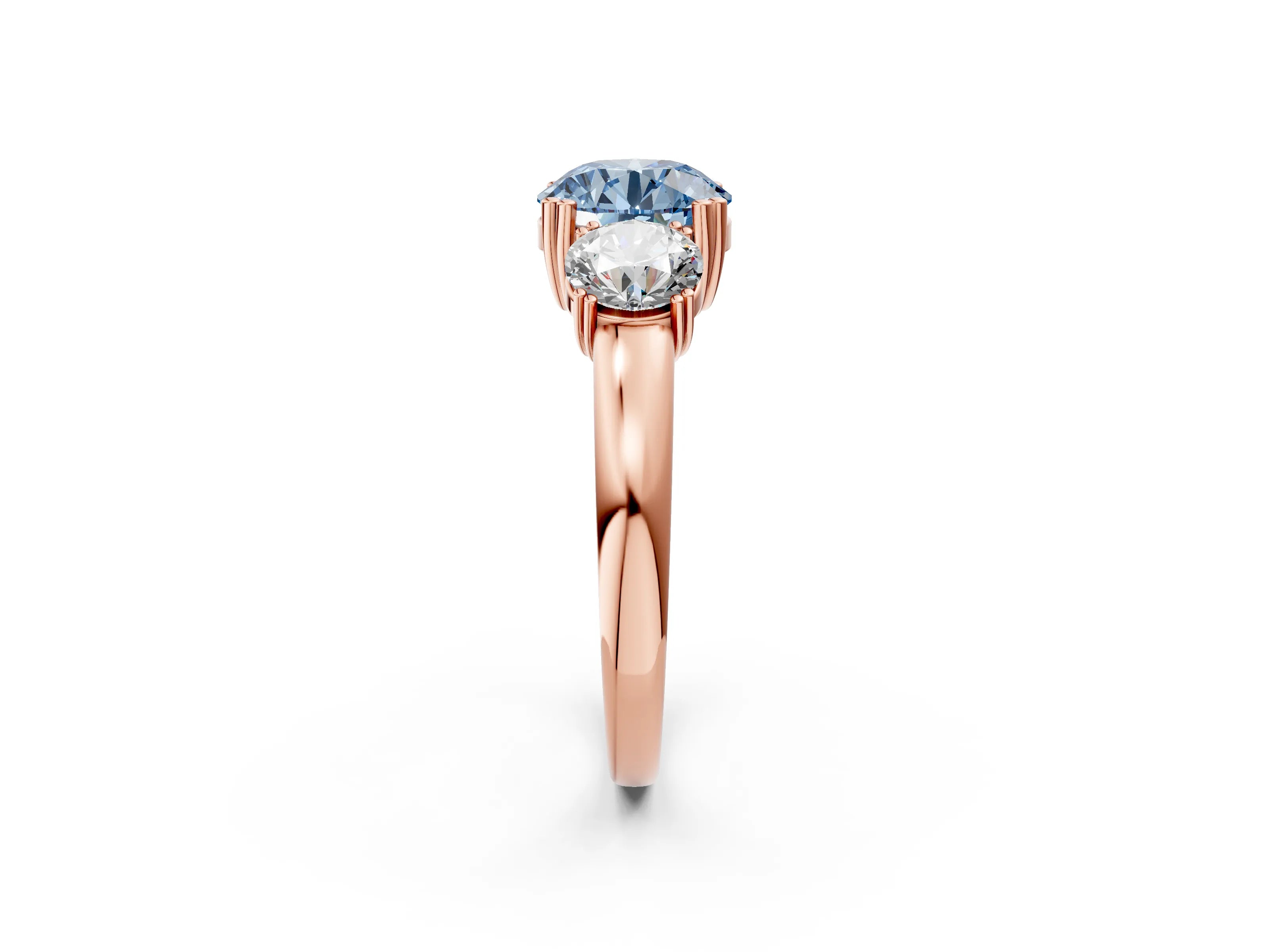 Rose gold Three-Stone Fancy Blue Round Cut Cut Diamond Ring with Channel Set Band and Four-Prong Setting_2