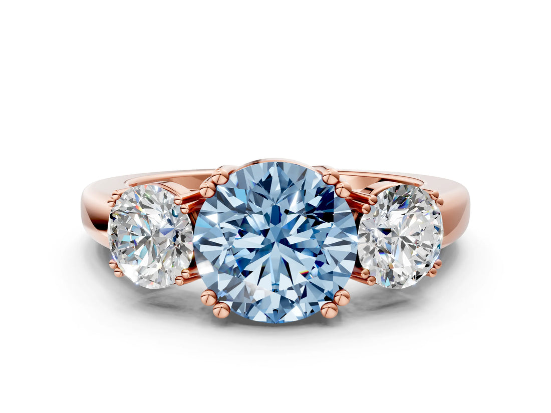Rose gold Three-Stone Fancy Blue Round Cut Cut Diamond Ring with Channel Set Band and Four-Prong Setting_24
