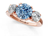 Rose gold Three-Stone Fancy Blue Round Cut Cut Diamond Ring with Channel Set Band and Four-Prong Setting_25