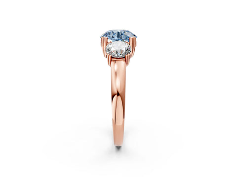 Rose gold Three-Stone Fancy Blue Round Cut Cut Diamond Ring with Channel Set Band and Four-Prong Setting_2