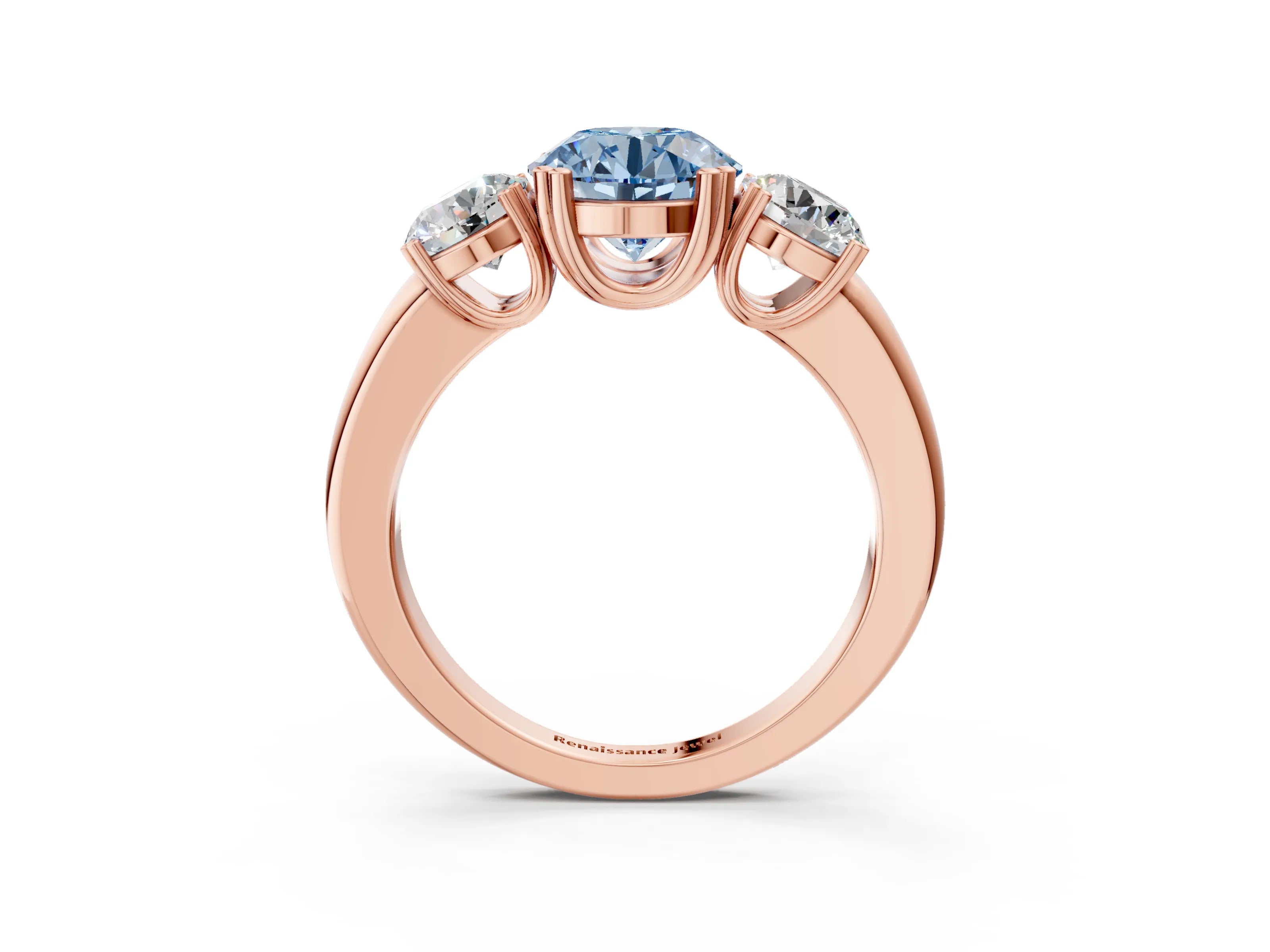 Rose gold Three-Stone Fancy Blue Round Cut Cut Diamond Ring with Channel Set Band and Four-Prong Setting_3