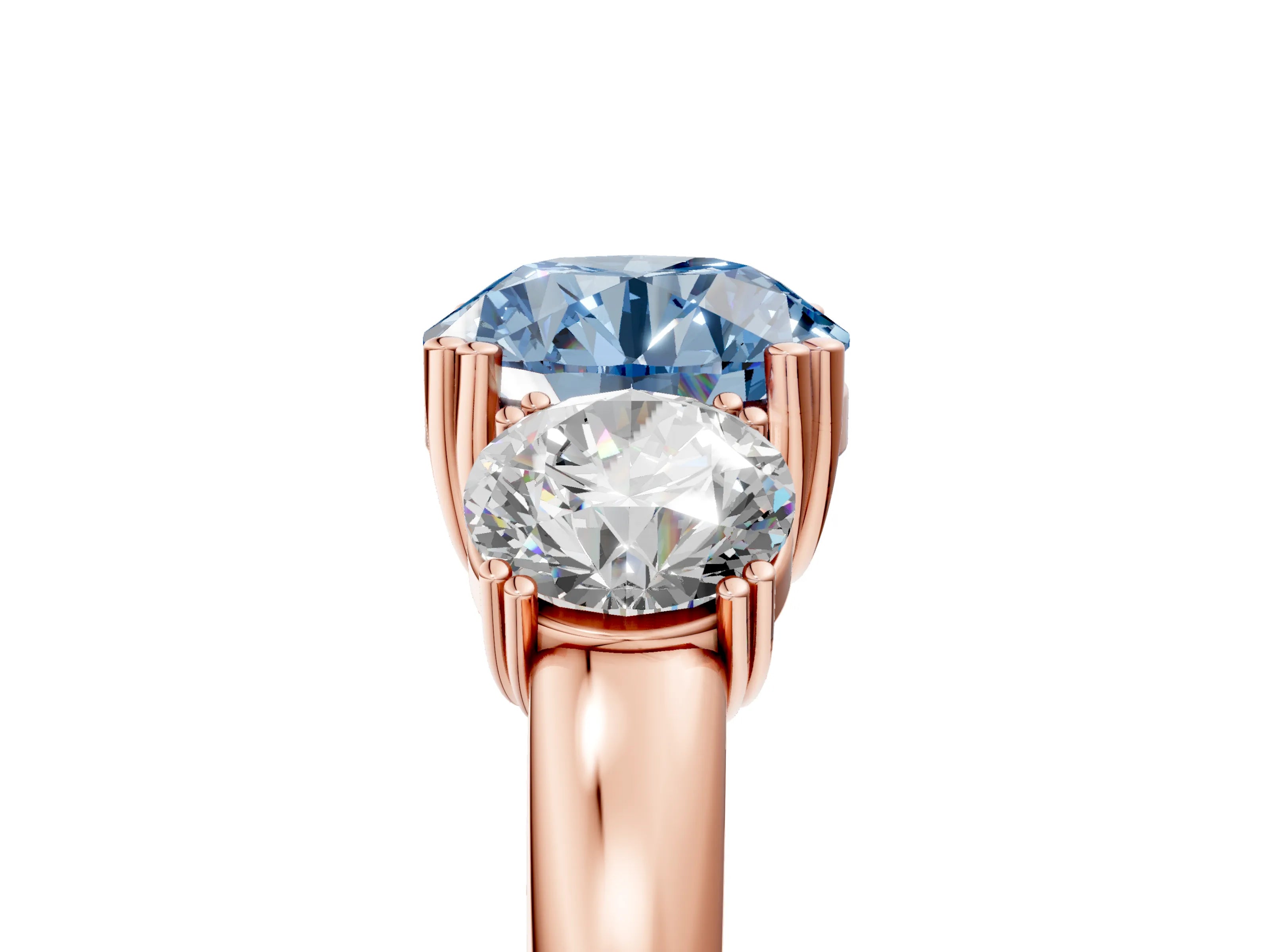 Rose gold Three-Stone Fancy Blue Round Cut Cut Diamond Ring with Channel Set Band and Four-Prong Setting_5