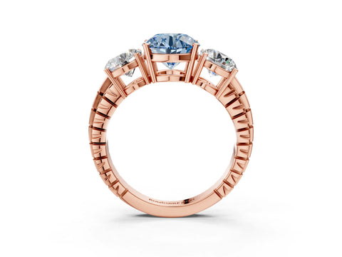 Rose gold Three-Stone Fancy Blue Round Cut Cut Diamond Ring with Channel-Set Band and Prong Setting_3