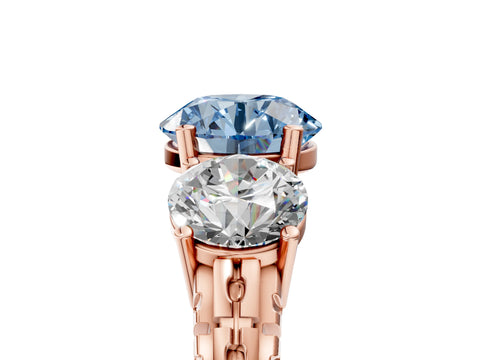 Rose gold Three-Stone Fancy Blue Round Cut Cut Diamond Ring with Channel-Set Band and Prong Setting_5