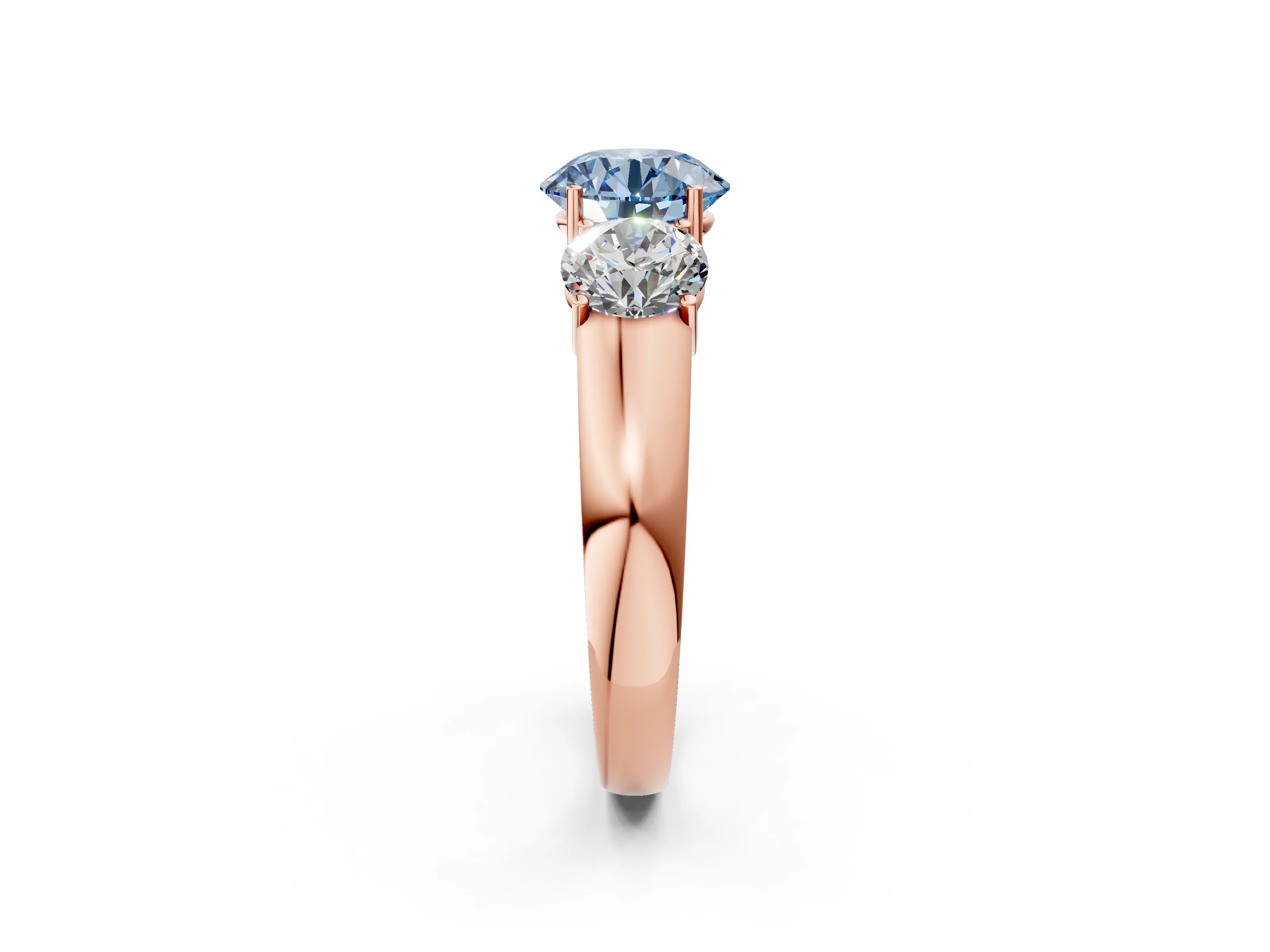 Rose gold Three-Stone Fancy Blue Round Cut Cut Diamond Ring with Prong Setting and Classic Band_2
