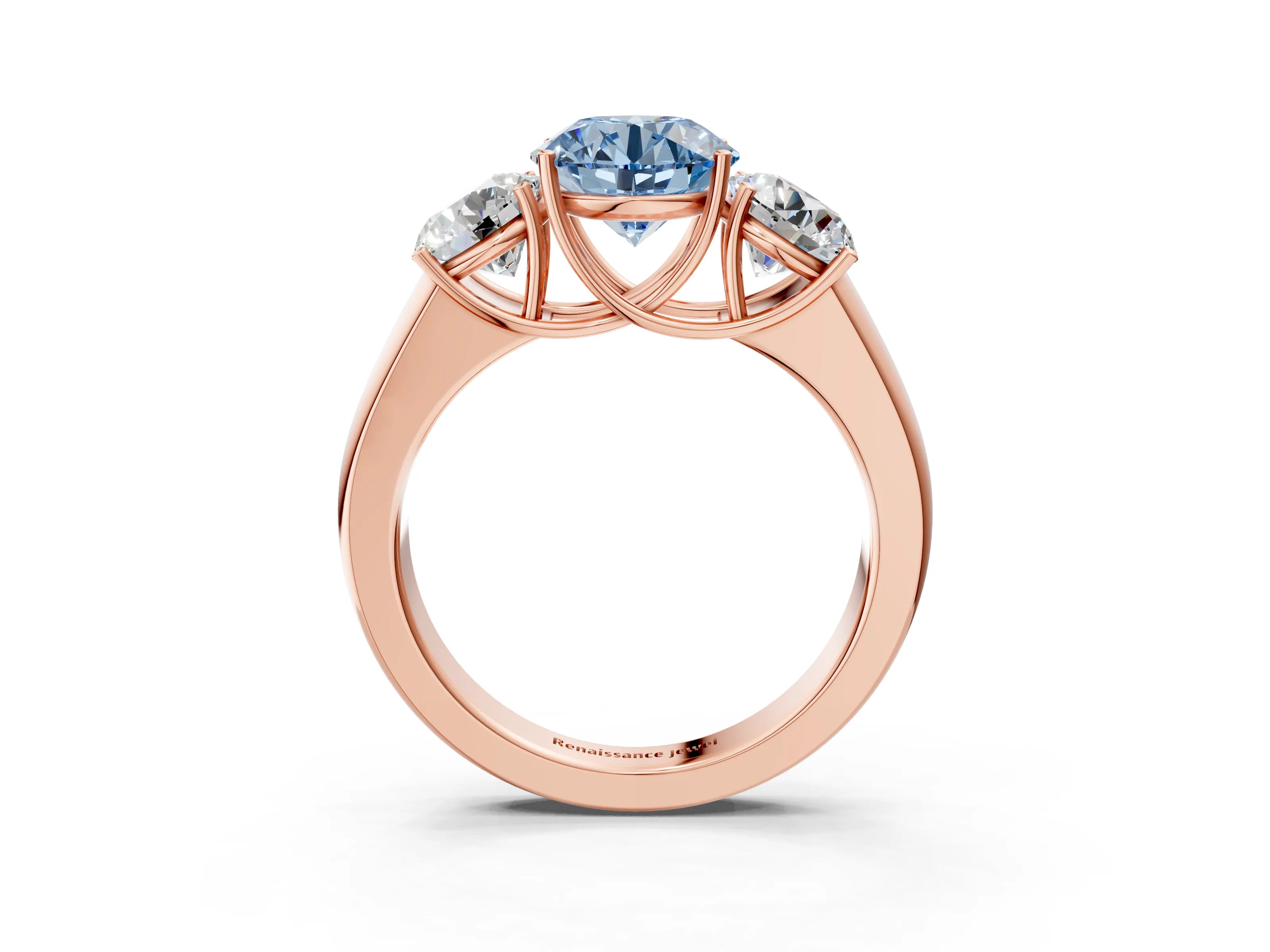 Rose gold Three-Stone Fancy Blue Round Cut Cut Diamond Ring with Prong Setting and Classic Band_3