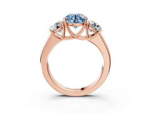 Rose gold Three-Stone Fancy Blue Round Cut Cut Diamond Ring with Prong Setting and Classic Band_3