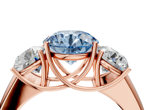 Rose gold Three-Stone Fancy Blue Round Cut Cut Diamond Ring with Prong Setting and Classic Band_4